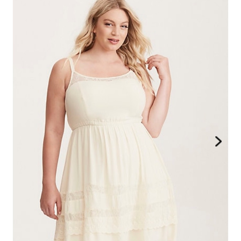 Ivory Lace Trim Tank Dress